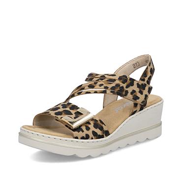 Rieker Cross Strap Velcro Wedge Sandal - Leopard Print